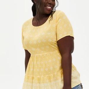 Torrid Size 6X Yellow Border Tiered Blouse